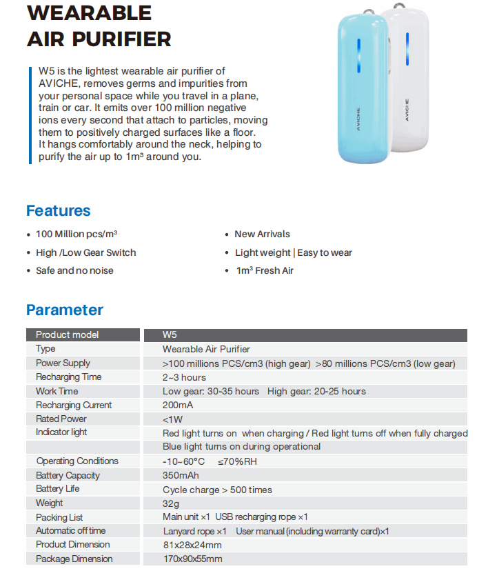 Mini Collar Purificador De Aire Personal W5