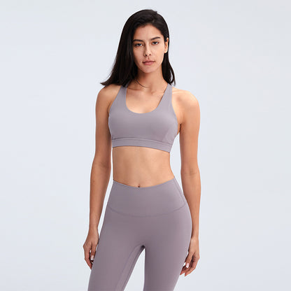 Elegante Top Deportivo Push Up Sin Costuras y Tiras Cruzadas 